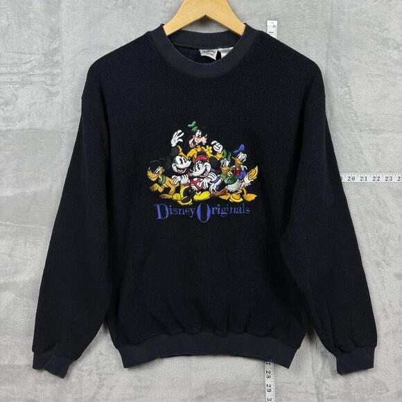 Disney Store Originals Crewneck Sweatshirt Thermal Embroidered Mickey Goofy Sz S - Picture 1 of 7